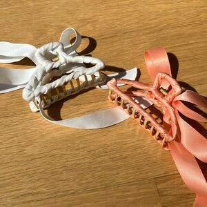 Anthropologie Peach and White Hair Clips with ribbons 🎀